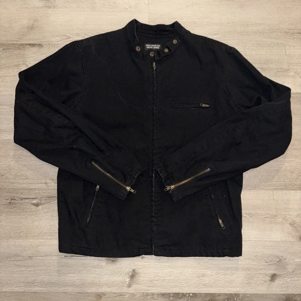 Vintage Polo Jeans Co Moto Racer Canvas Jacket Full Zip Men's XL Black